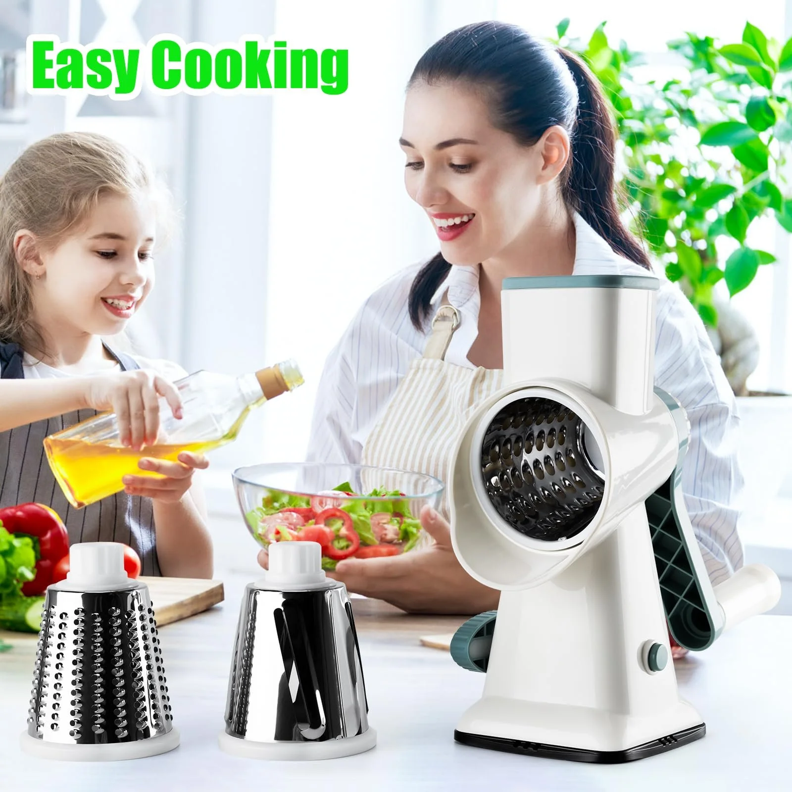 Ручна овочерізка роторна з 3 змінними лезами для нарізки скибочками, кубиками та жульєном, ідеально підходить для овочів, фруктів, фото №7 Ручна овочерізка роторна з 3 змінними лезами для нарізки скибочками, кубиками та жульєном, ідеально підходить для овочів, фруктів, фото №7