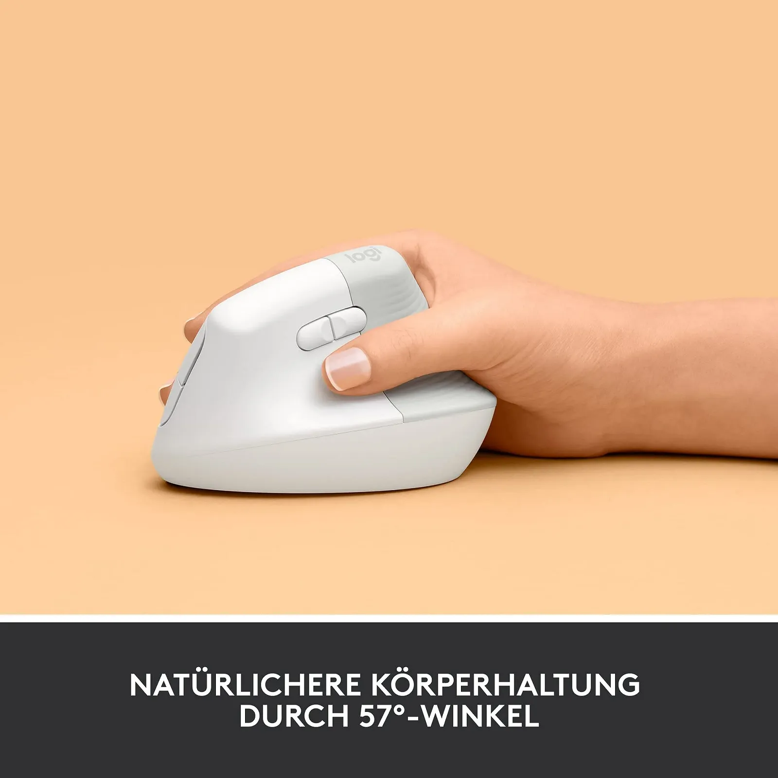 Миша Logitech Lift Vertical Ergonomic, бездротова, Bluetooth або Logi Bolt USB-приймач, тихі клацання, 4 кнопки, біла, фото №3