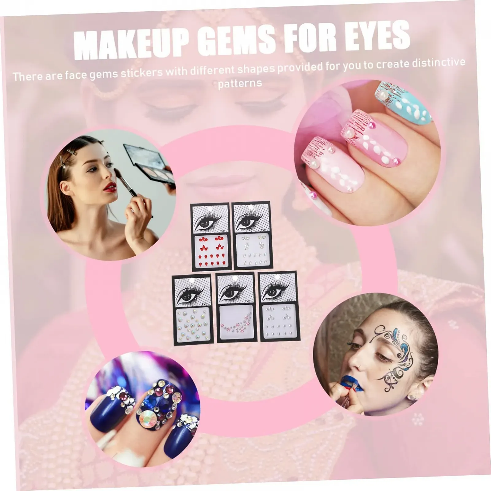 Стрази для нігтів, обличчя та тіла minkissy 20 аркушів, самоклеючі блискучі, фото №8