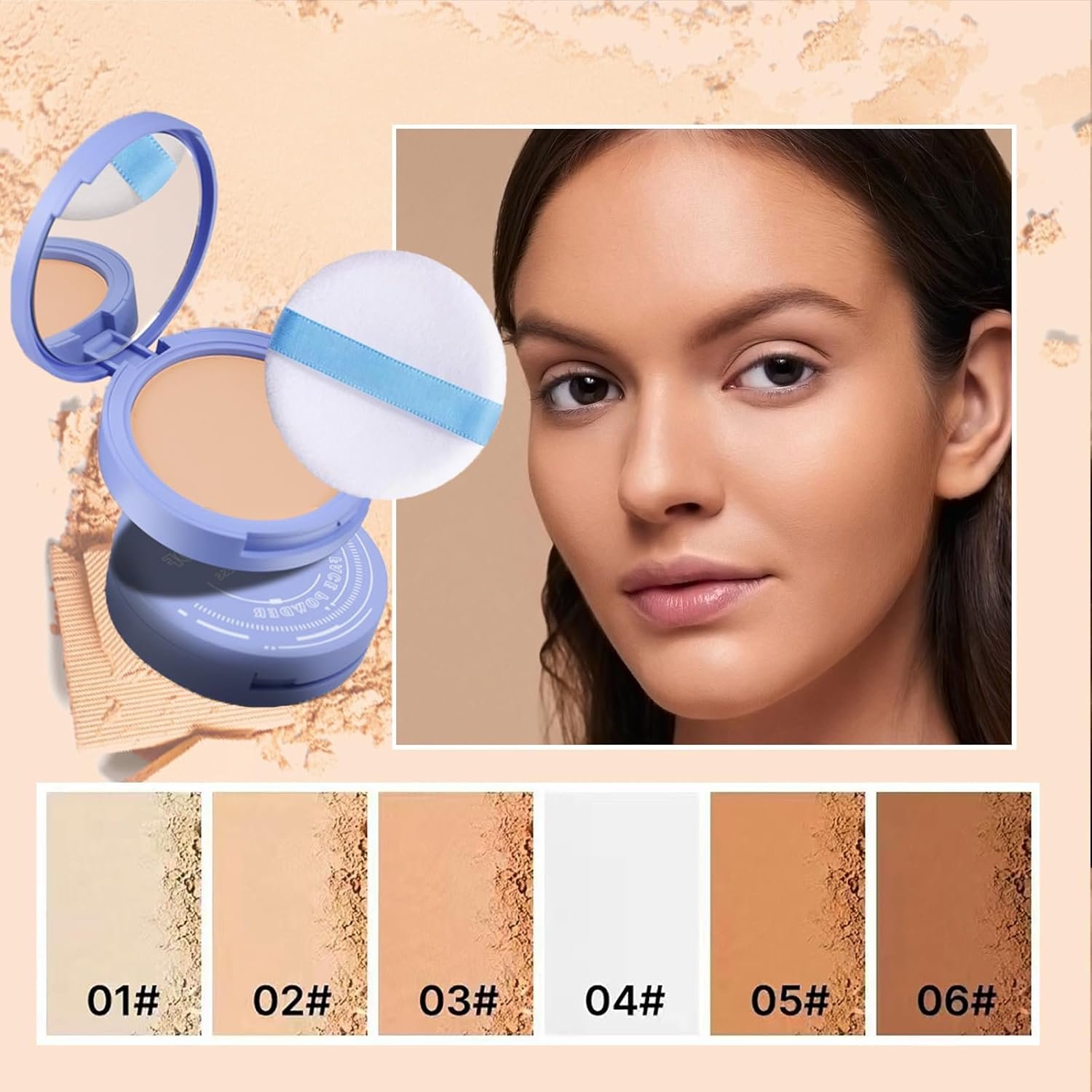 Пудра прессованная LXCJZY Matte Wet and Dry, матирующая, водостойкая, финишная, для контроля жирности, (2 шт. 02, 10), фото №4