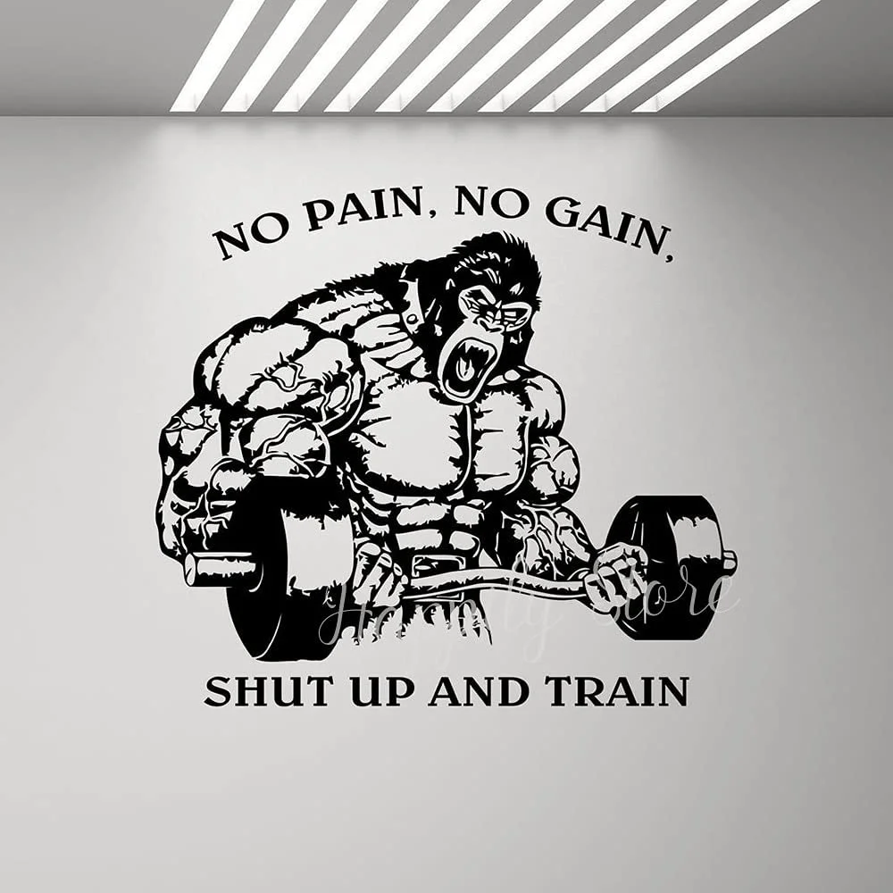 Наклейка на стену No Pain No Gain Motivation Quote Виниловая 61 x 54 см Черная, фото №1