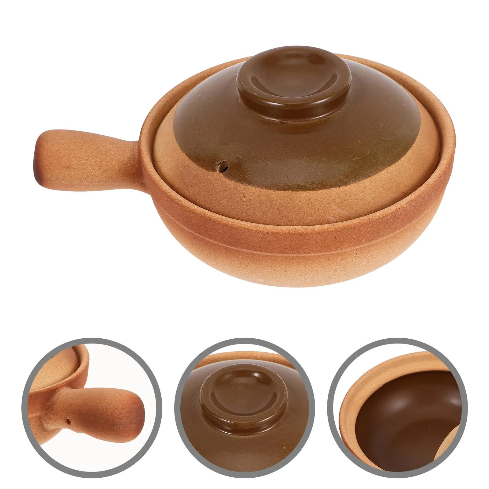 Глиняный горшок Traditional Clay Pot с крышкой керамический 850 мл с боковой ручкой жаропрочный, фото №8