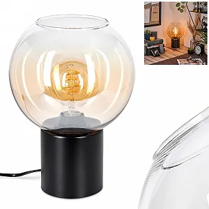 Настільна лампа HOFSTEIN Koyoto метал/скло Ø 20 см E27 Чорний/Бурштиновий/Прозорий - Фото 1