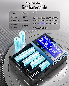 Універсальний зарядний пристрій для акумуляторів 18650 з 4 слотами LCD Smart Fast Charging для NI-MH NI-CD AA AAA Li-Ion LiFePO4 IMR 10440 14500 16340 18650 RCR123 26650 synthetic.ua - Фото 1