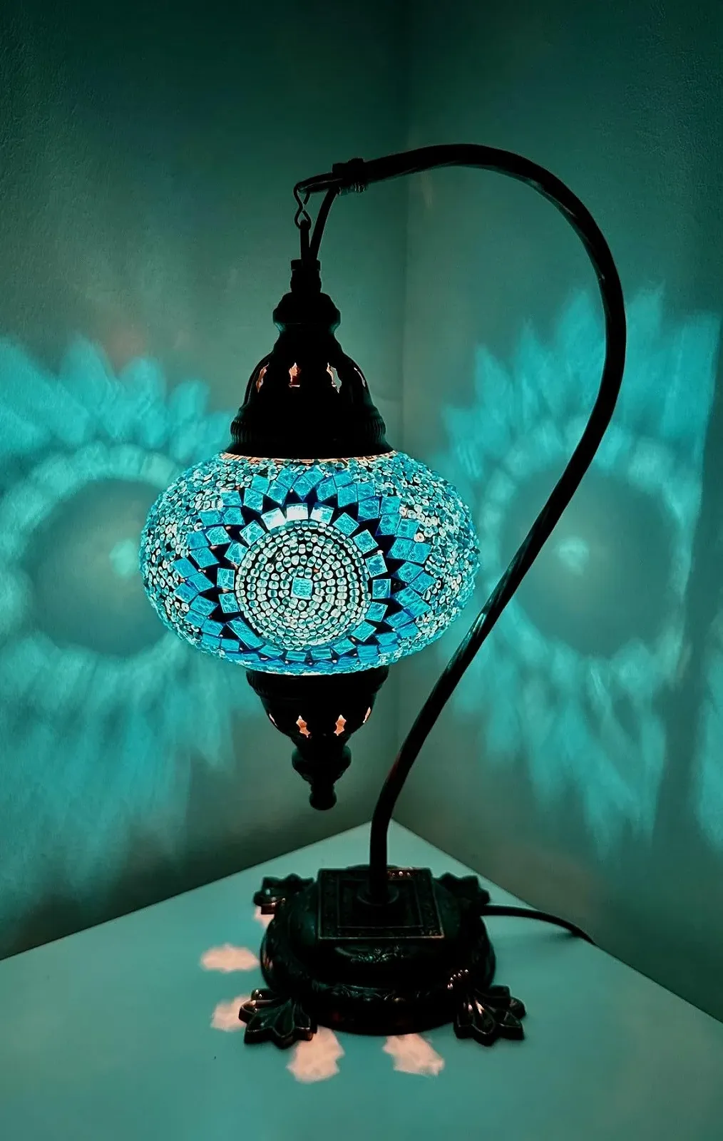 Настільна лампа Samarkand Lights Mosaic Turkish Moroccan Turquoise Circle Бірюзова, фото №1