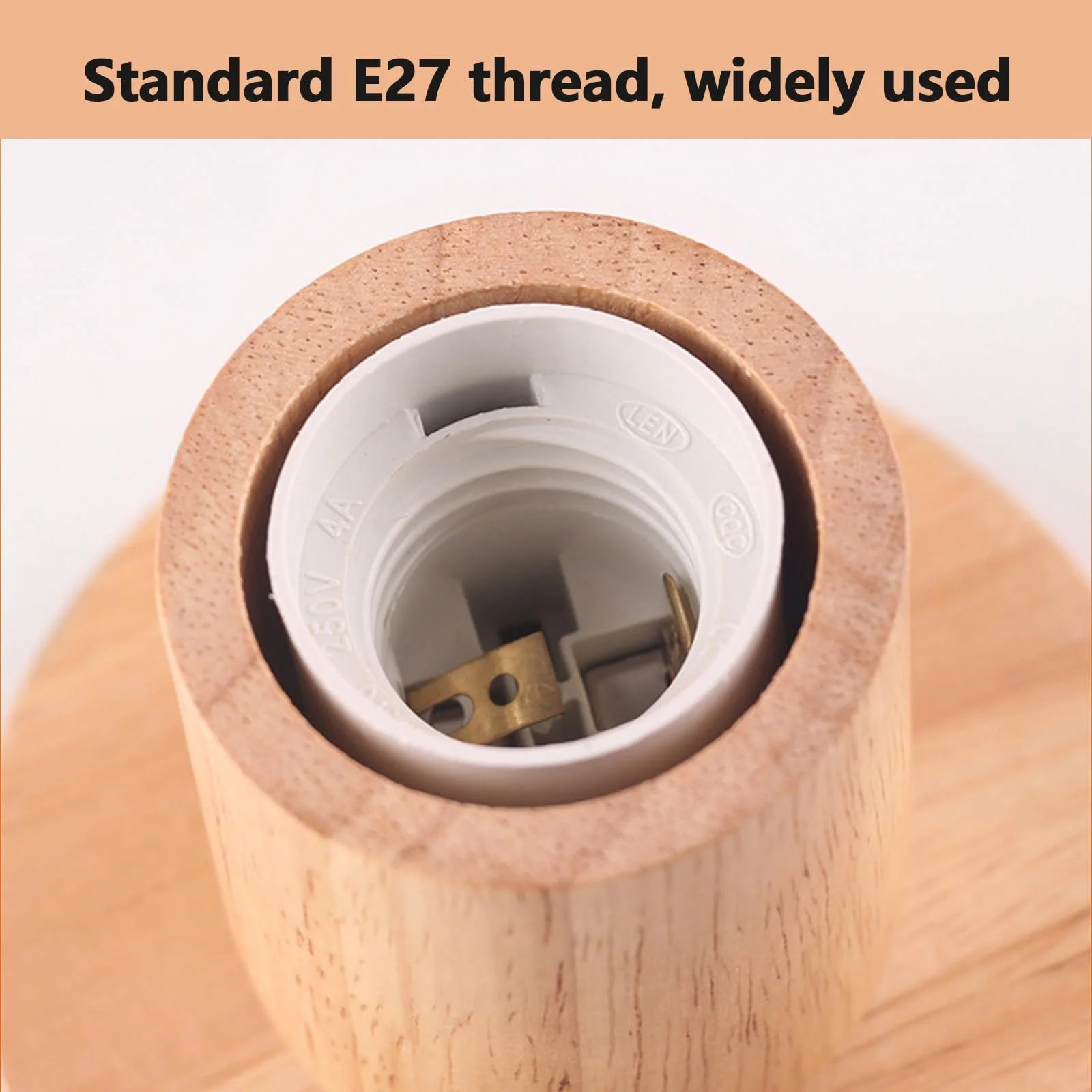 Настільна лампа дерев'яна E27 з кабельним вимикачем ретро (без лампочки), фото №6