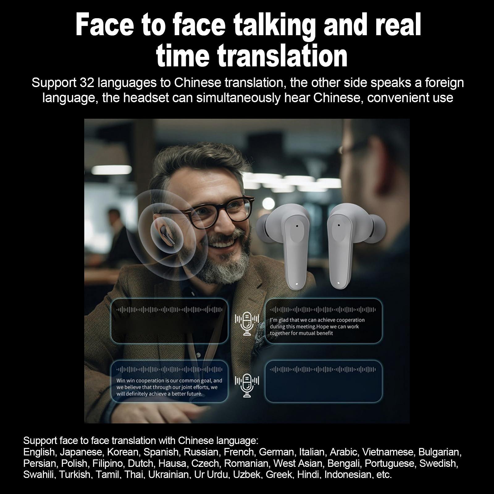 Наушники для перевода AI, стереозвук, портативные Белый, фото №5