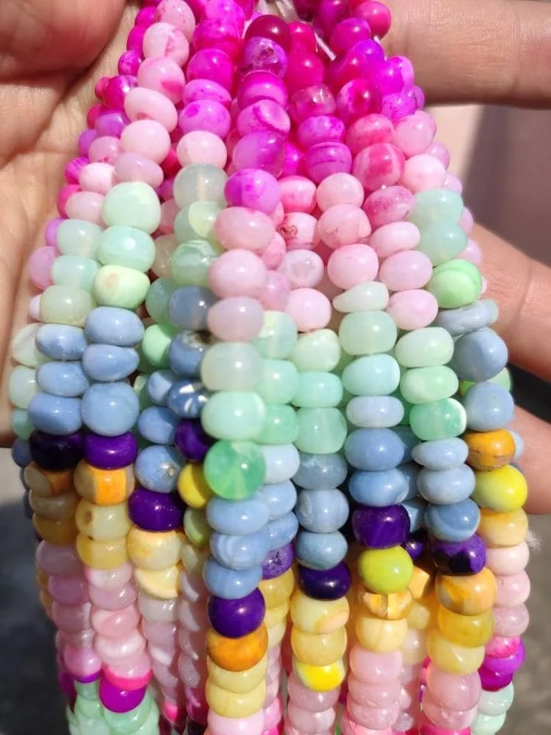 Натуральний Опал Круглі Гладкі Намистини 6-8 мм, нитка довжиною 40.5 см, для намиста, браслета, фото №1