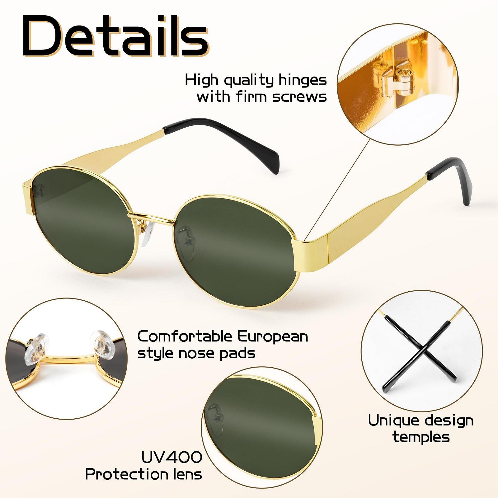 Солнцезащитные Очки GoaePode Ретро Овальные Металлические Золотая Оправа, фото №5