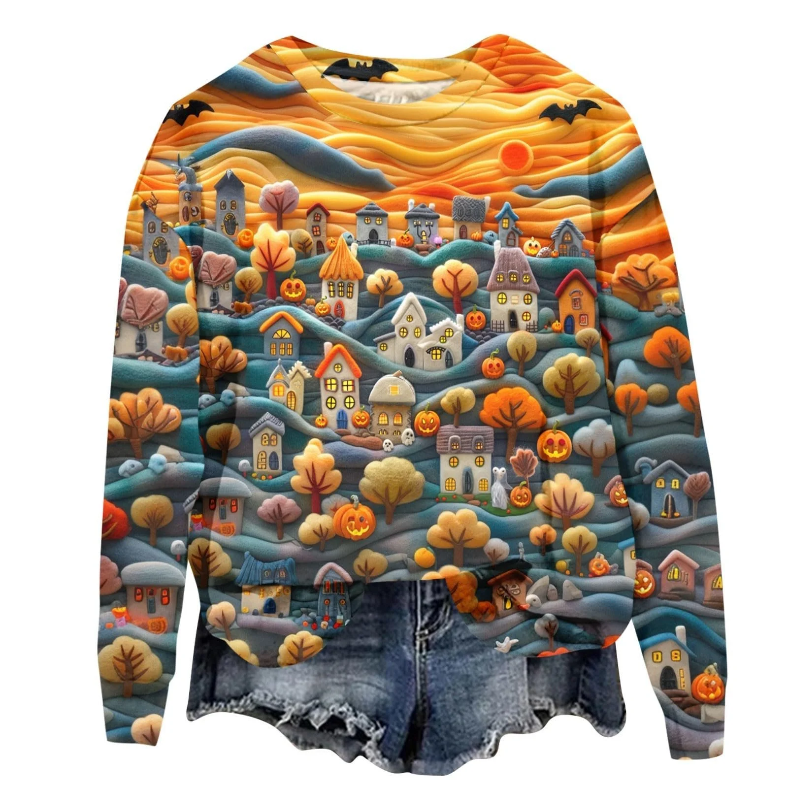 Женский Рождественский Свитшот 2024 Теплый и Стильный Хэллоуинский Свитшот Большого Размера Круглый Вырез Скелет Пуловер Длинный Рукав Пуловер Свитшоты Футболки Топы Передняя Молния, фото №1