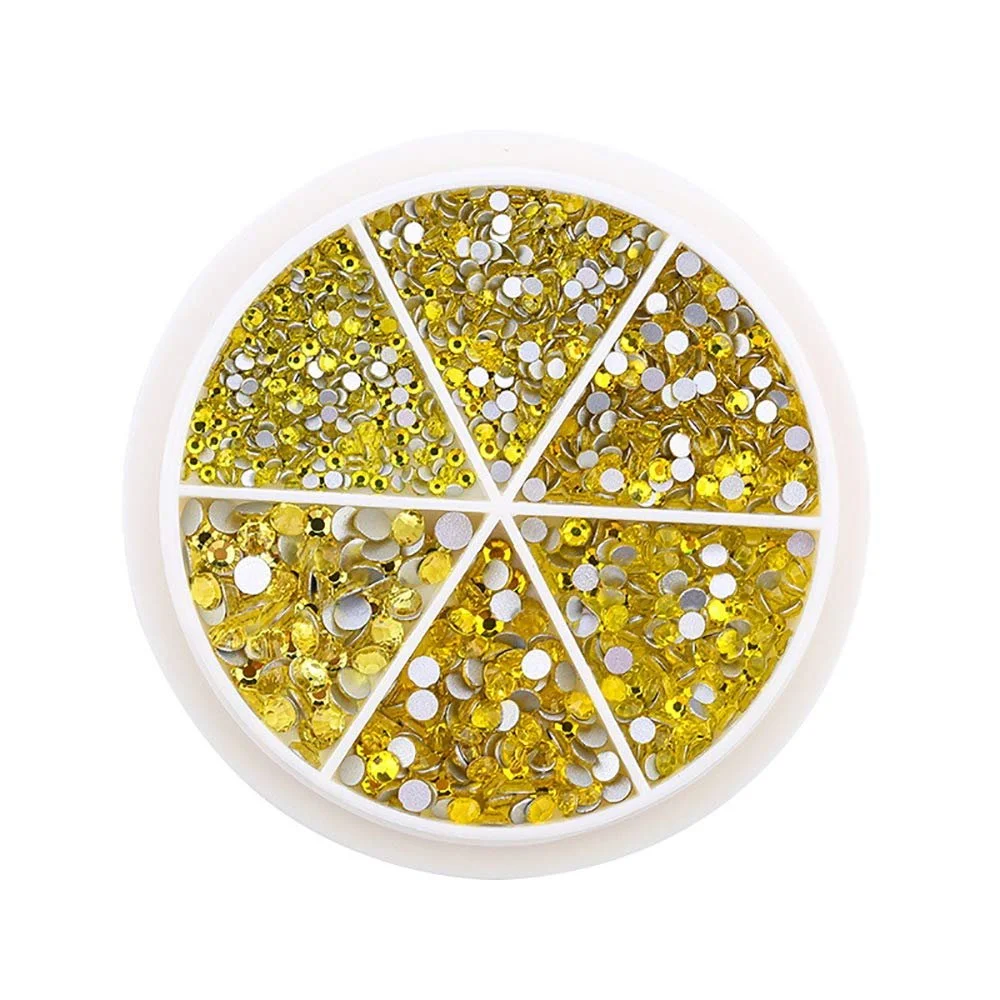 Стразы для ногтей Плоские круглые кристаллы Желтые камни для DIY ногтей Одежды Обуви Сумок DIY, фото №1