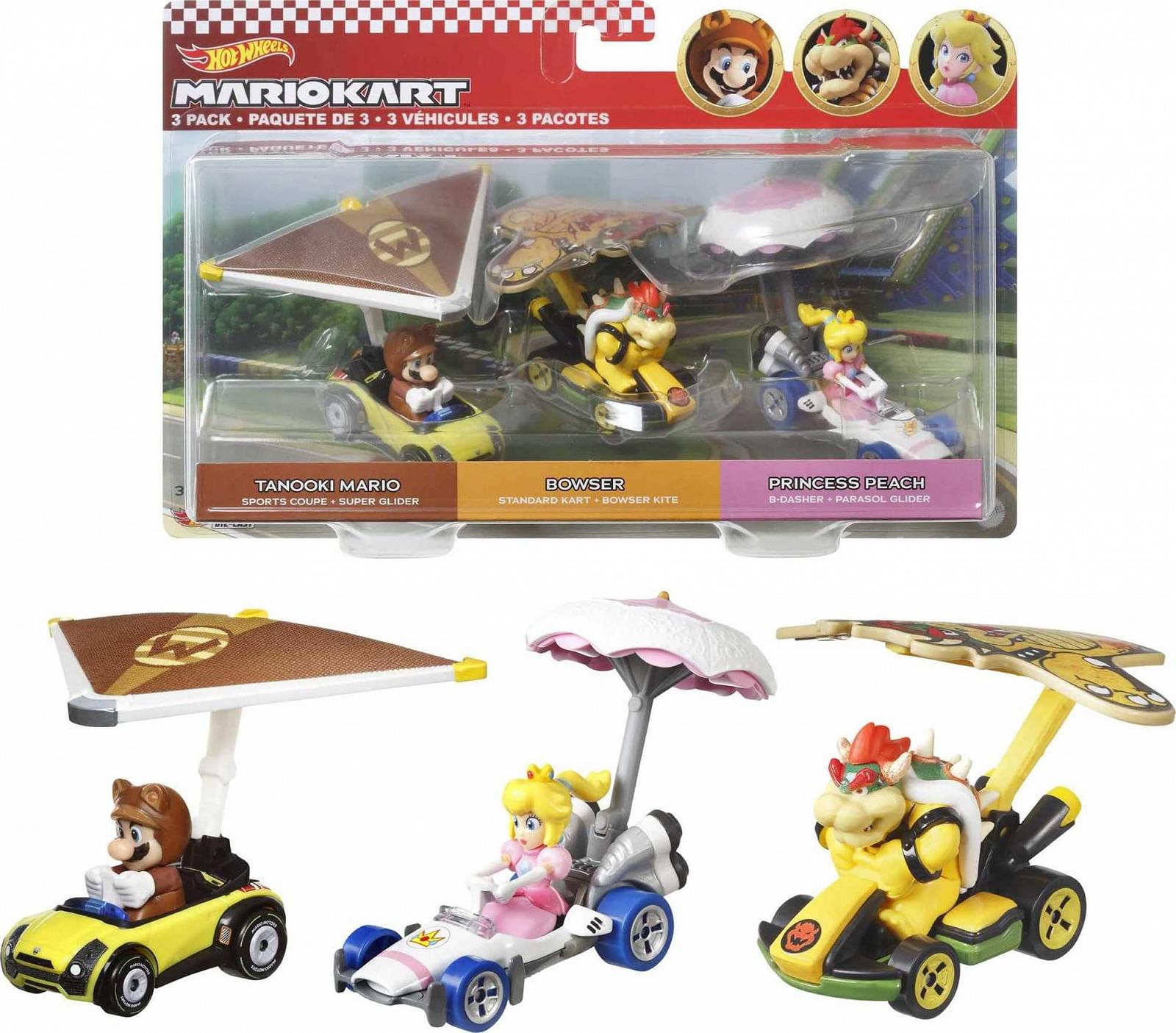 Игрушечные автомобили Hot Wheels Super Mario Kart Glider 3 шт 1:64 Поворотные колеса, фото №1