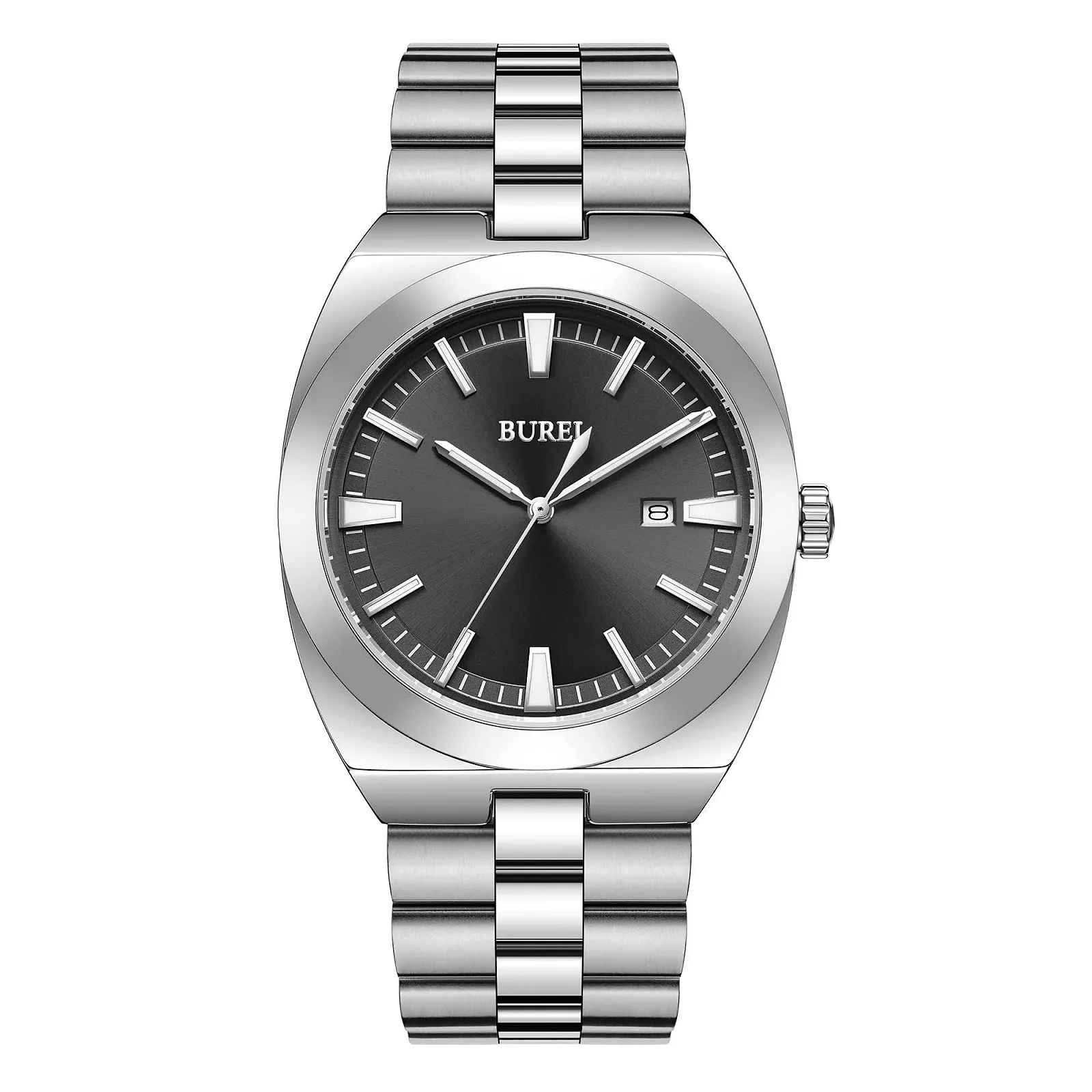 Часы мужские BUREI Классические кварцевые часы с датой, черный серебристый, браслет, фото №1 Часы мужские BUREI Классические кварцевые часы с датой, черный серебристый, браслет, фото №1