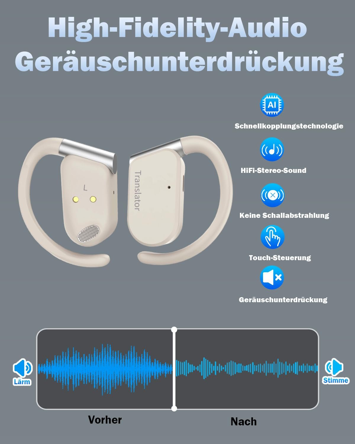 Навушники-перекладачі OWS Ai M9 Бежевий, фото №6 Навушники-перекладачі OWS Ai M9 Бежевий, фото №6