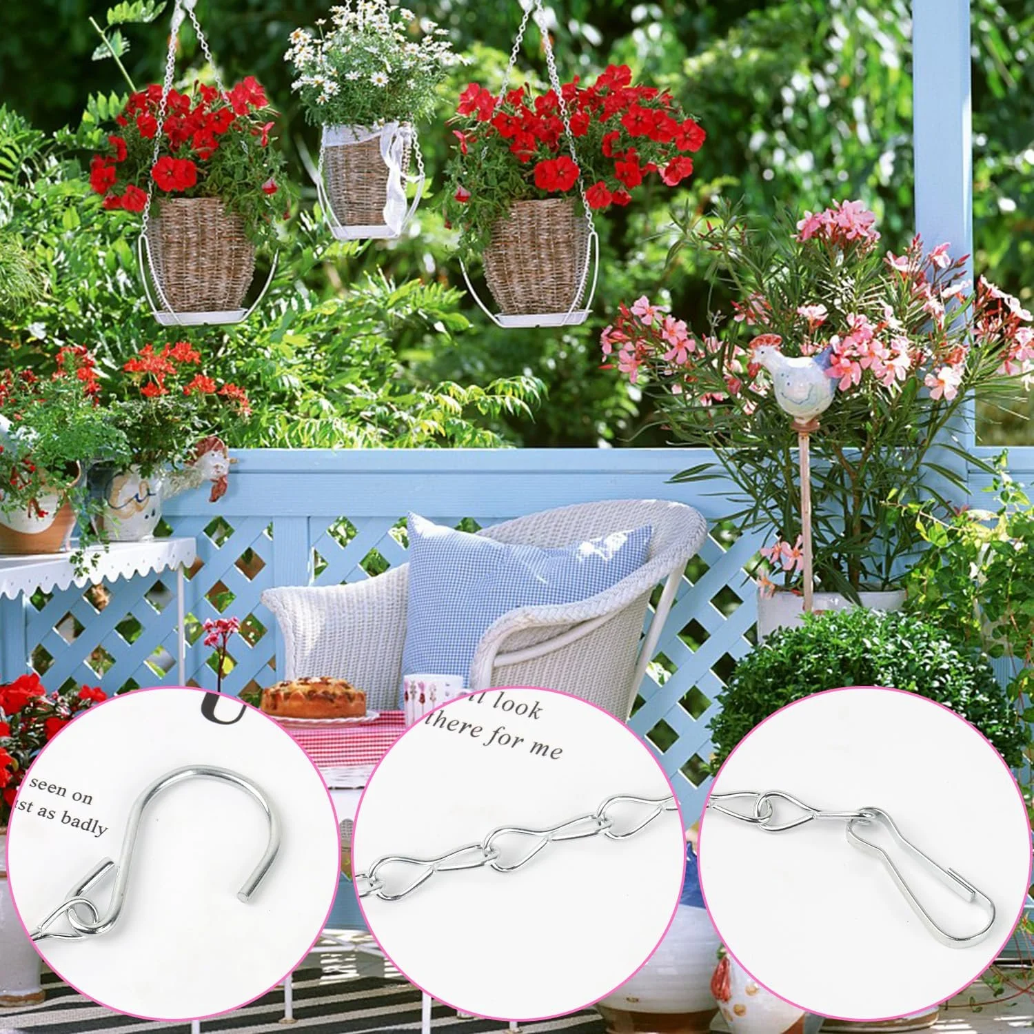 Цепочки для подвесных корзин 25 см металлические с крючками Набор 12 шт. Серебристый, фото №3