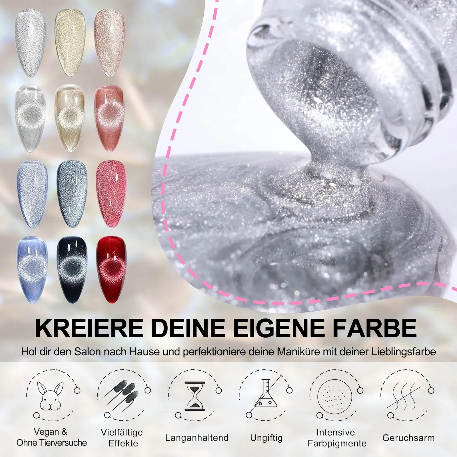 Гель-лак для ногтей Кошачий глаз 9D Cateye UV Gel Nail Polish Set 6 цветов, фото №3