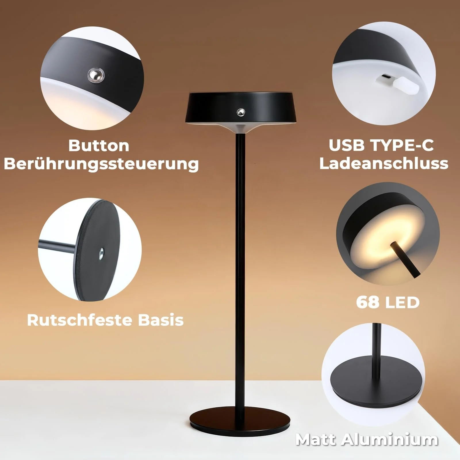 Настільна лампа LED бездротова акумуляторна сенсорна алюмінієва регульована висота IP65 набір 2 шт., фото №7