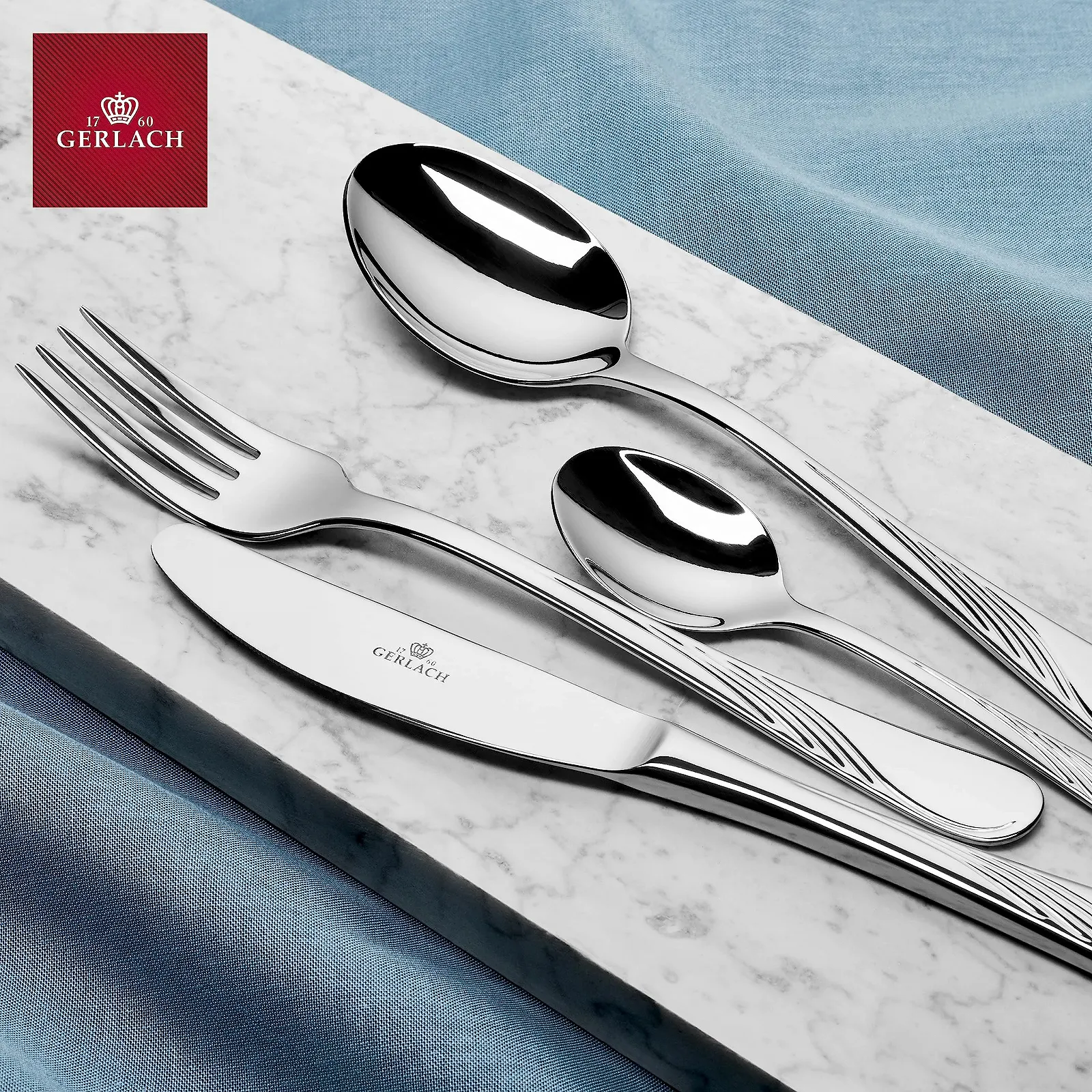 Набор столовых приборов Gerlach Celestia на 6 персон Нож Вилка Ложка Чайная ложка Вилка для торта Ложка для соуса Лопатка для торта Блестящий Нержавеющая сталь 24 предмета, фото №5 Набор столовых приборов Gerlach Celestia на 6 персон Нож Вилка Ложка Чайная ложка Вилка для торта Ложка для соуса Лопатка для торта Блестящий Нержавеющая сталь 24 предмета, фото №5