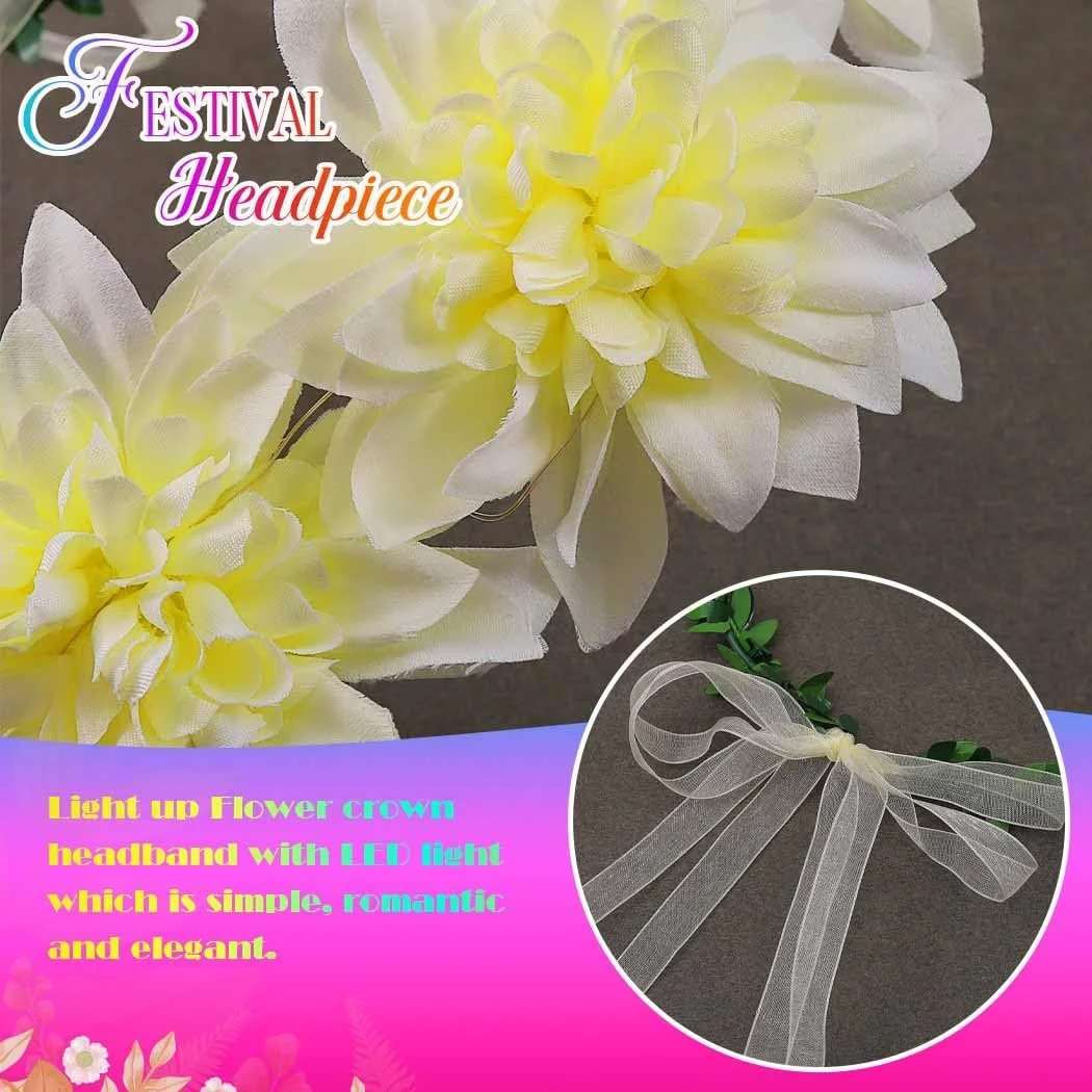 Вінок для волосся з LED підсвічуванням Квітка Жовтий, фото №4