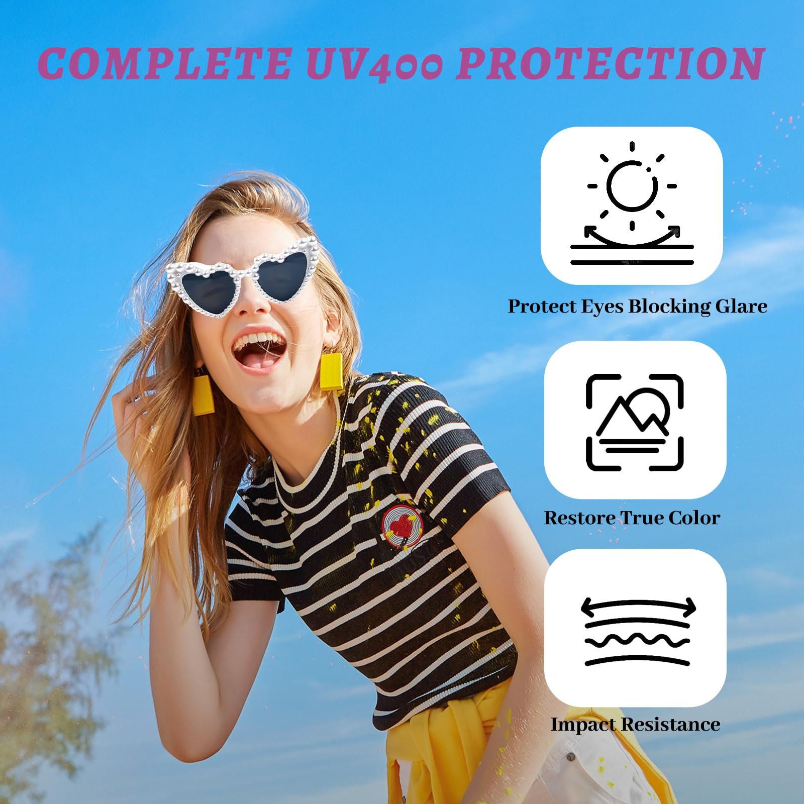 Солнцезащитные очки GOWTX Ретро Сердце Жемчуг, фото №5