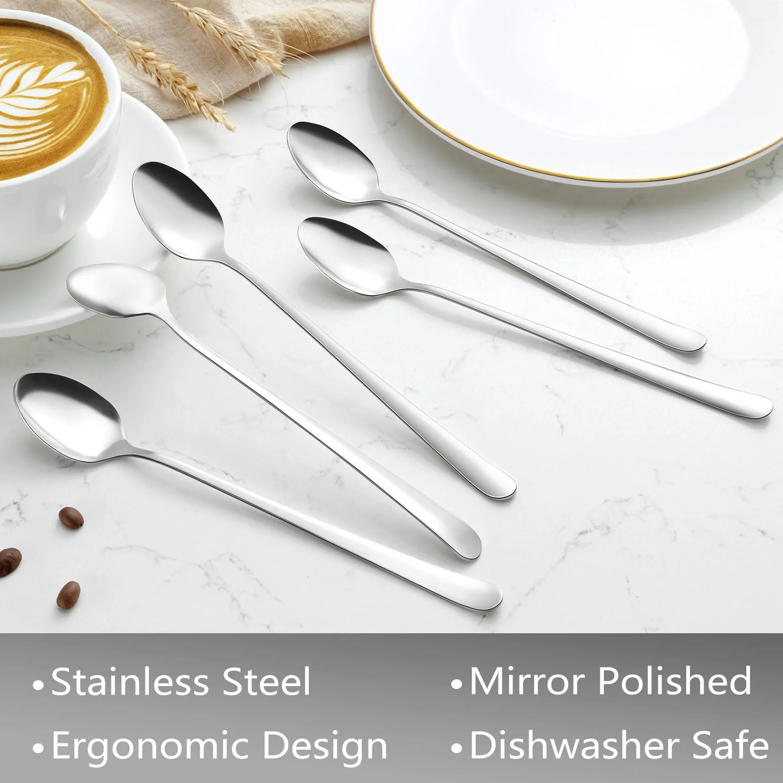 Ложки для лате макіато BEWOS Набір 24 шт, 19.7 см, з нержавіючої сталі, для еспресо, поліровані, можна мити в посудомийній машині, фото №3