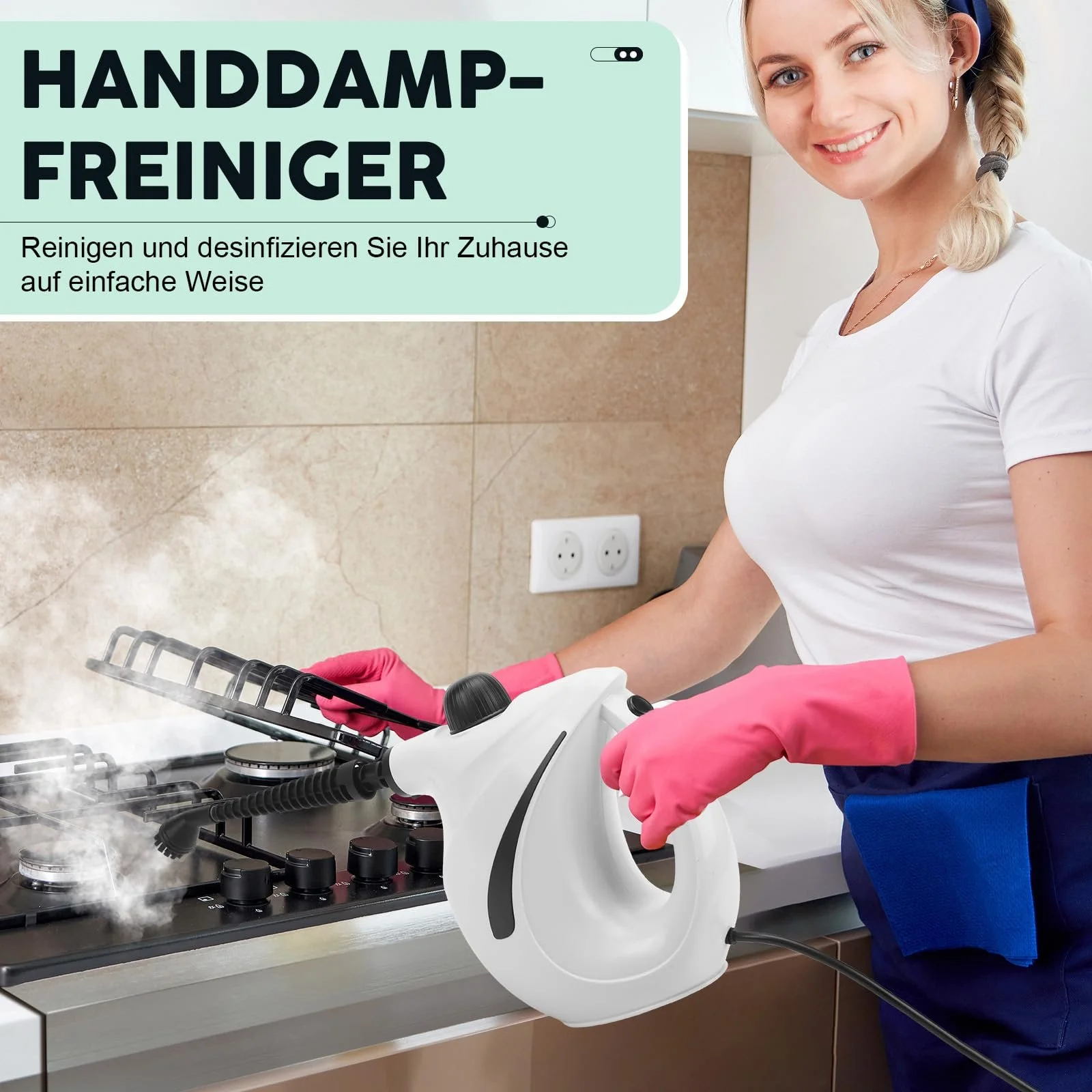 Пароочисник ручний 1200 W 8 аксесуарів 3.2 bar 700 ml портативний для вікон та кухні, фото №3 Пароочисник ручний 1200 W 8 аксесуарів 3.2 bar 700 ml портативний для вікон та кухні, фото №3