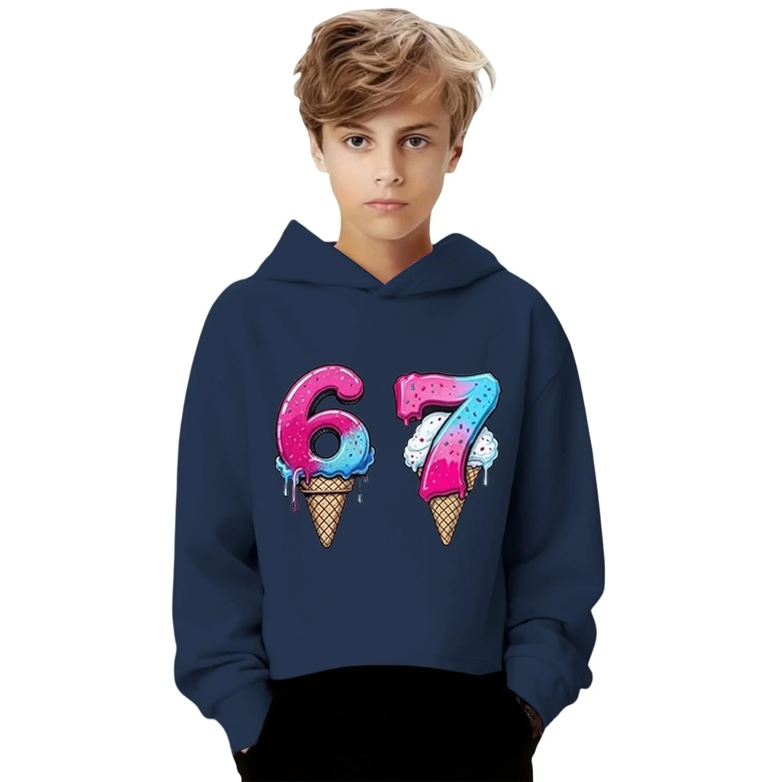 Худи с мемом 67 Six Seven для девочек, с длинными рукавами, с принтом 67, удобная мягкая толстовка, уличный свитшот, модный джемпер для девочек и мальчиков, фото №4
