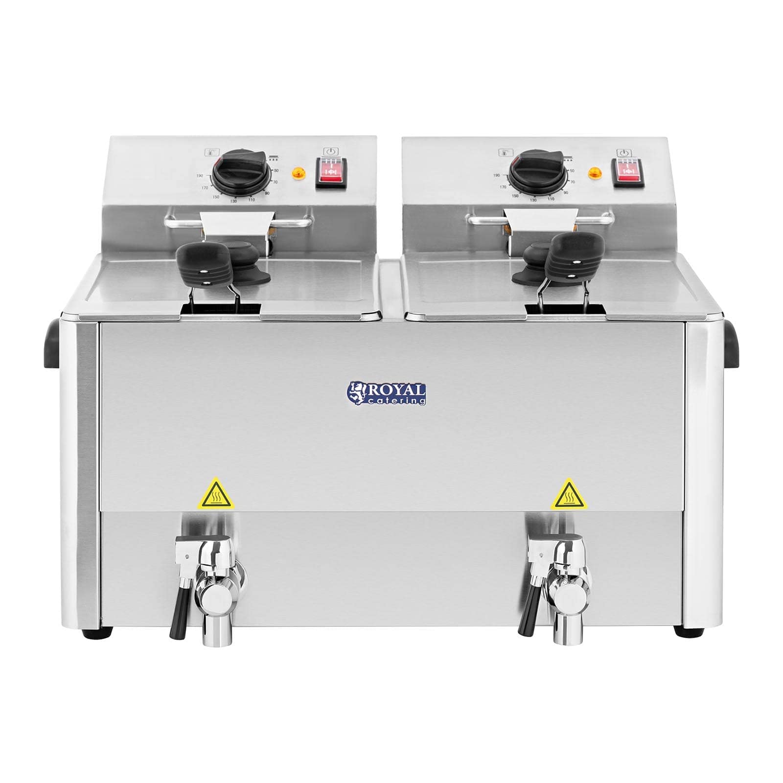 Фритюрница Royal Catering RCEF 13D-EGO Нержавеющая сталь Двойная фритюрница (2 x 13 л, 2 x 3250 Вт, 230 В, E.G.O. Термостат, Сливной кран, Включает 2 x Корзина с крышкой), фото №7 Фритюрница Royal Catering RCEF 13D-EGO Нержавеющая сталь Двойная фритюрница (2 x 13 л, 2 x 3250 Вт, 230 В, E.G.O. Термостат, Сливной кран, Включает 2 x Корзина с крышкой), фото №7