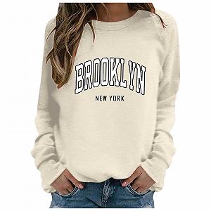 Свитшот Generisch Brooklyn Женский oversize пуловер Y2K Модный Свитер с длинными рукавами с буквами Свободная повседневная рубашка Подростковые Топы для девочек Спортивная блузка Топы - Фото 1