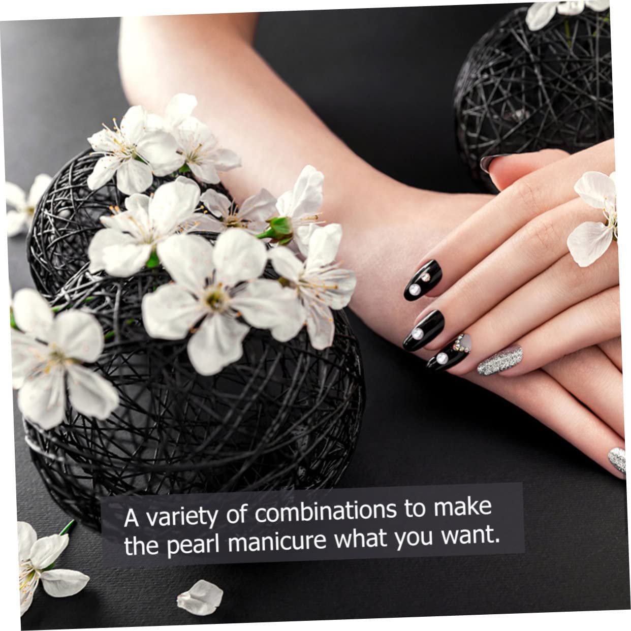 Бисер для ногтей Healvian, 12 коробок, жемчуг, круглый, белый, фото №5