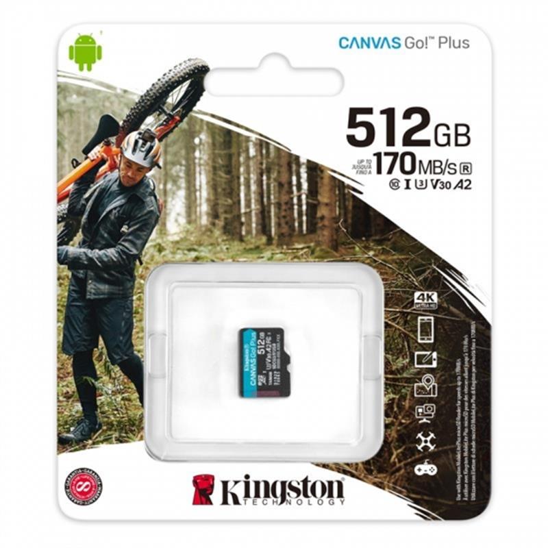 Карта памяти MicroSDXC 512GB UHS-I/U3 Class 10 Kingston Canvas Go Plus R170/W90MB/s SDCG3/512GBSP, фото №3