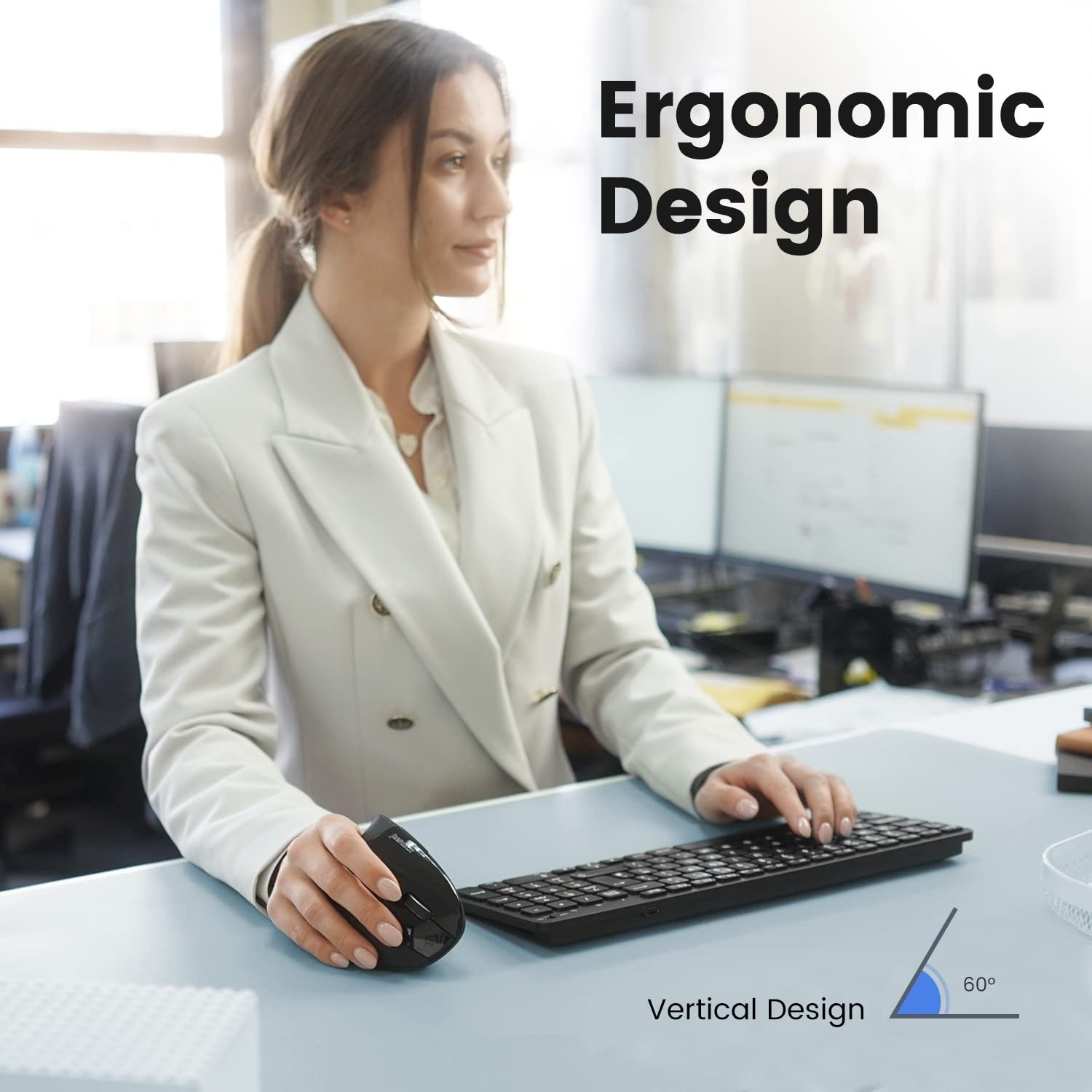 Миша Perixx PERIMICE-813B Вертикальна Bluetooth Бездротова 3-в-1 Multi-Device Чорний, фото №2