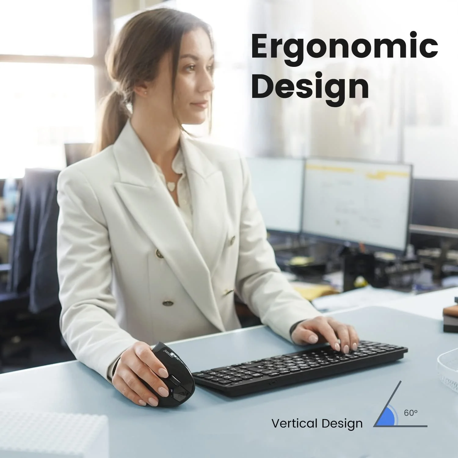 Мишь Perixx PERIMICE-813B Вертикальная Bluetooth Беспроводная 3-в-1 Multi-Device Черный, фото №2