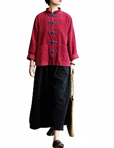 Женское пальто Youlee Весеннее Стойка воротник Винтажный вельветовый synthetic.ua - Фото 1