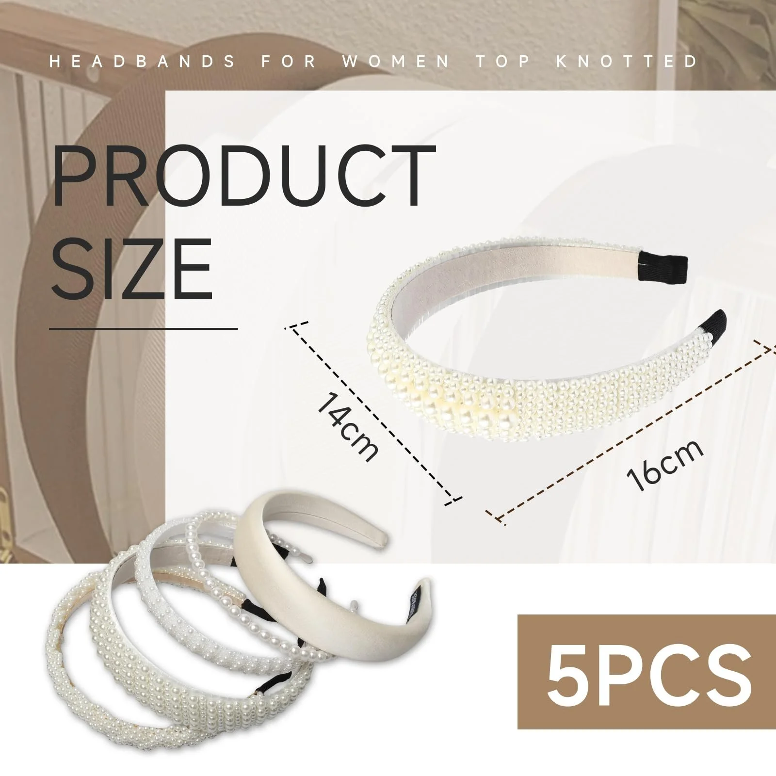 Набір з 5 жіночих обручів для волосся зі штучними перлами, фото №2