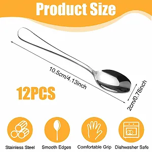 Ложки кофейные Набор 12 штук, нержавеющая сталь, 105 см, маленькие ложки, можно мыть в посудомоечной машине, зеркальная полировка, десертные ложки, ложки для эспрессо, столовые ложки, нержавеющая сталь для дома, кухни synthetic.ua - Фото 1