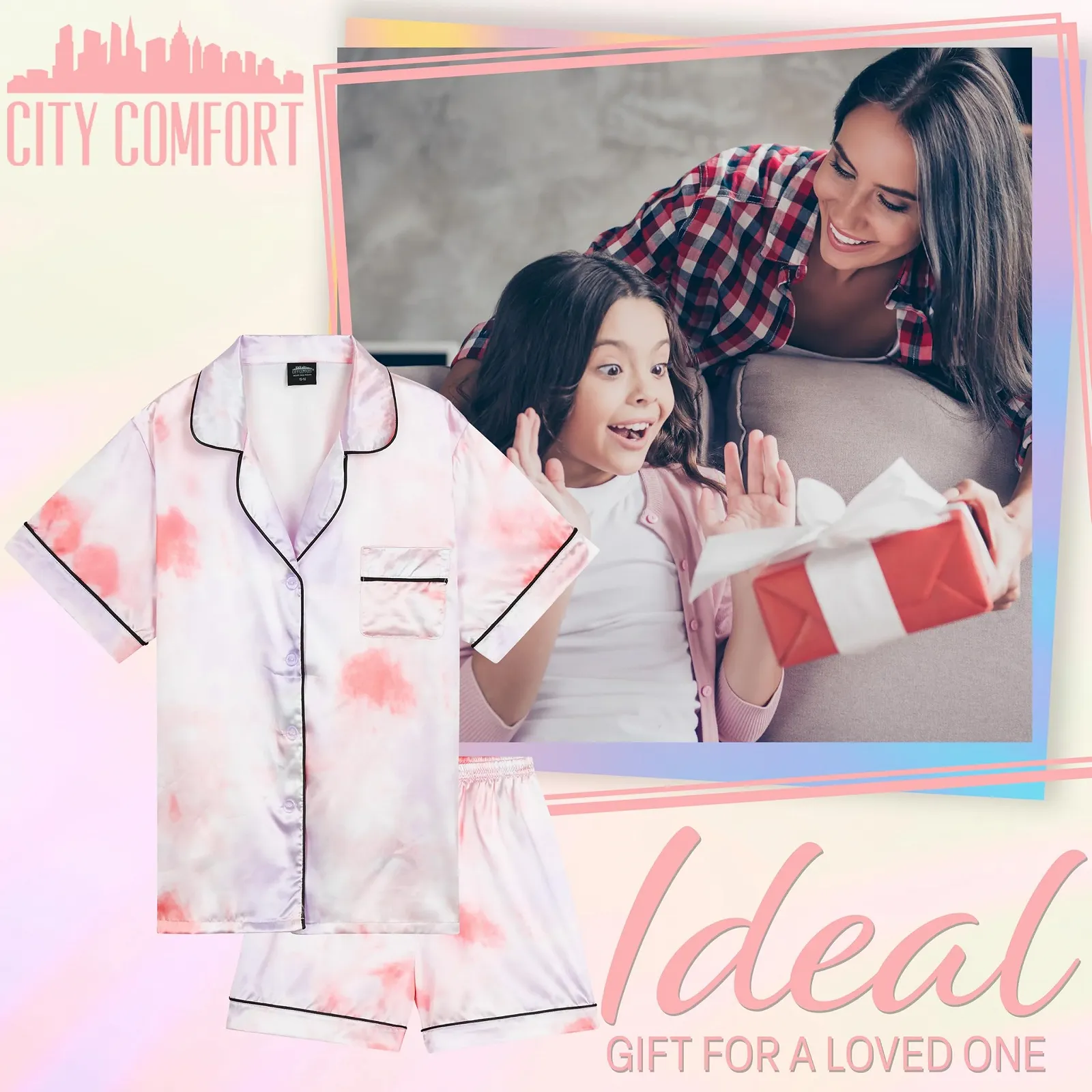 Комплект пижамы CityComfort для девочек, короткий, атласный. Детская пижама, мягкая, дышащая, летняя пижама с короткими рукавами. Комплект домашней одежды, фото №3 Комплект пижамы CityComfort для девочек, короткий, атласный. Детская пижама, мягкая, дышащая, летняя пижама с короткими рукавами. Комплект домашней одежды, фото №3