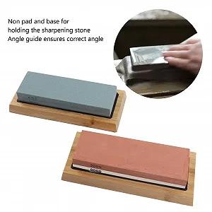 Набор для заточки ножей 1000 6000 грит с камнем для выравнивания направляющей и деревянной основой synthetic.ua - Фото 1
