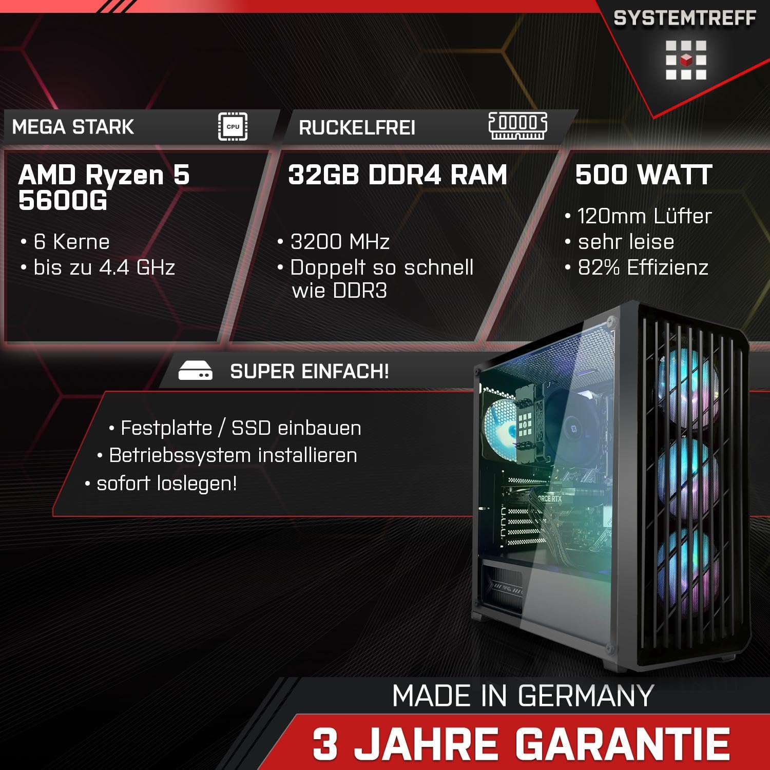 Комп'ютер SYSTEMTREFF Office Upgrade AMD Ryzen 5 5600G 6x4.4GHz AMD RX Vega 7 32GB DDR4 HDMI Office, фото №2