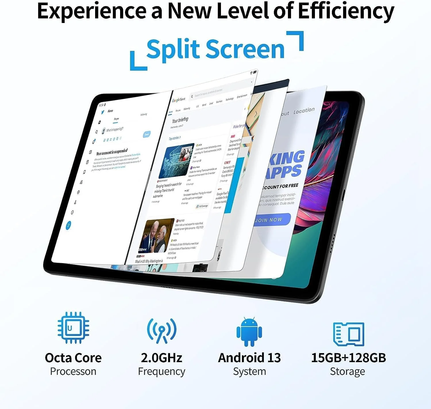 Планшет 10.4" 2K Doogee T20S 8+7/128Gb 4G 2-SIM 8 ядер Android 13 7500 mAh Чорний, фото №6