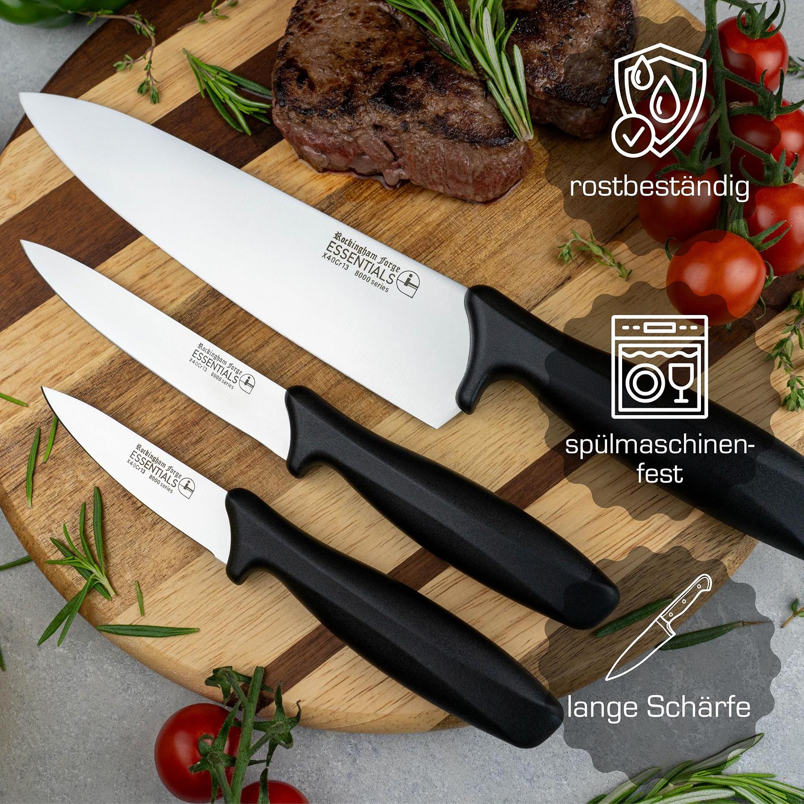 Набор ножей Rockingham Forge Essentials 3 предм. (9 см нож для овощей, 12 см универсальный нож и 20 см нож шеф-повара), черные рукоятки, фото №8