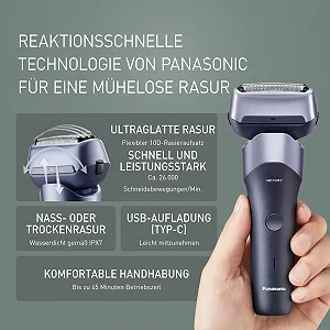 Електробритва Panasonic Series 500 ES-ERM3FV503 3-лезова 10D гнучка головка IPX7 USB-C Фіолетова synthetic.ua - Фото 1