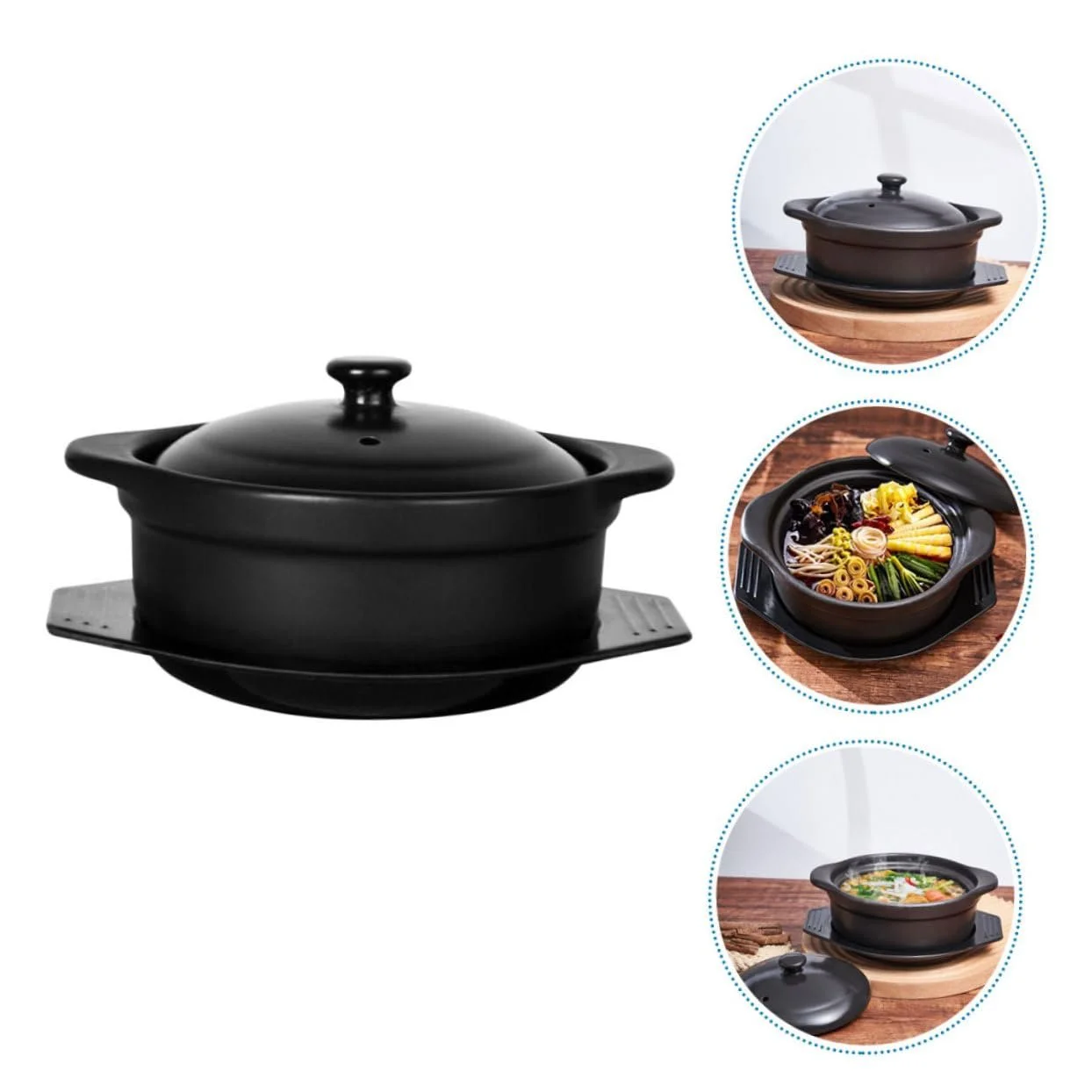 Каструля керамічна з кришкою термостійка з подвійними ручками для повільного тушкування, фото №6