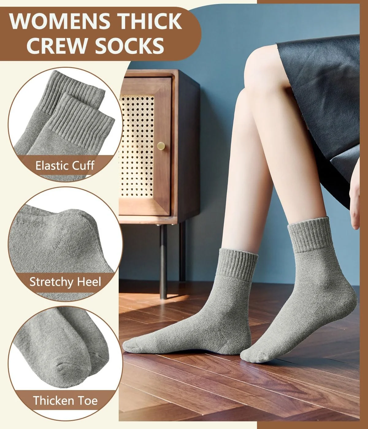 Термоноски Женские Мягкие Носки Теплые Носки Женские Толстые Зимние Носки Мягкие Женские Носки Зимние Вязаные Носки Дышащие Носки для сна Удобные Домашние Носки Хлопковые Разноцветные 35, фото №4