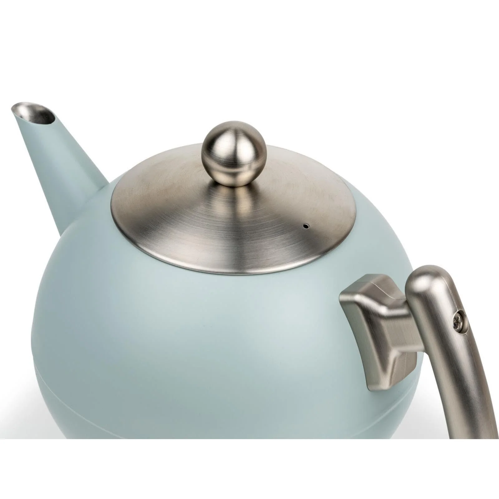 Чайник-заварник Bredemeijer Ball 1.2 л, великий, світло-блакитний, з нержавіючої сталі, з подвійними стінками, з фільтром-ситом та чорною дерев'яною підставкою, фото №2