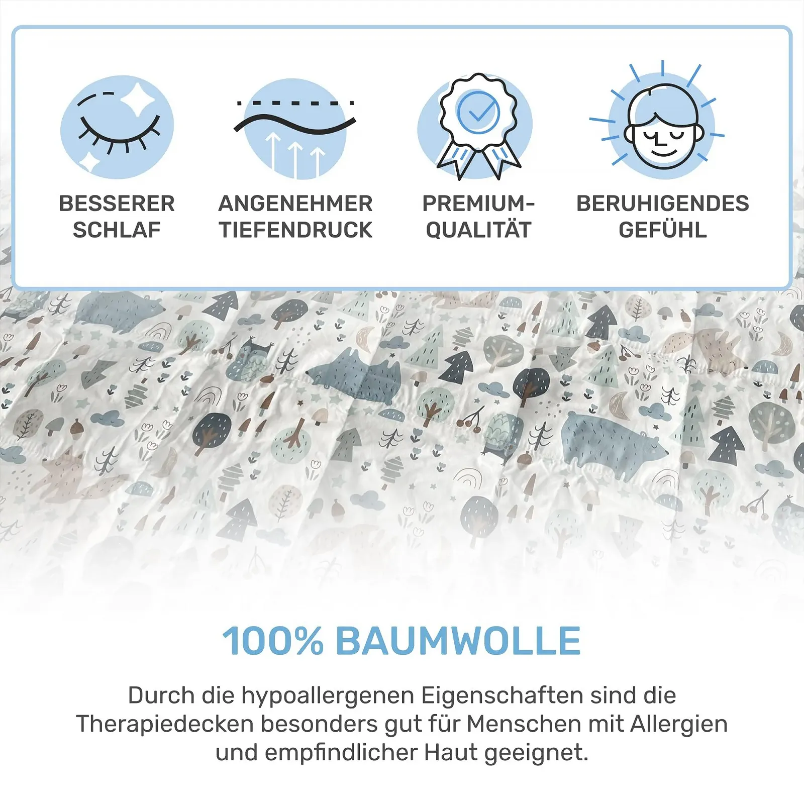 Одеяло утяжеленное Dailydream Детское 90 x 120 см 2.3 кг Forest Motif 100% Хлопок со стеклянными шариками Тяжелое одеяло для сна Вес тела 20-35 кг, фото №4 Одеяло утяжеленное Dailydream Детское 90 x 120 см 2.3 кг Forest Motif 100% Хлопок со стеклянными шариками Тяжелое одеяло для сна Вес тела 20-35 кг, фото №4