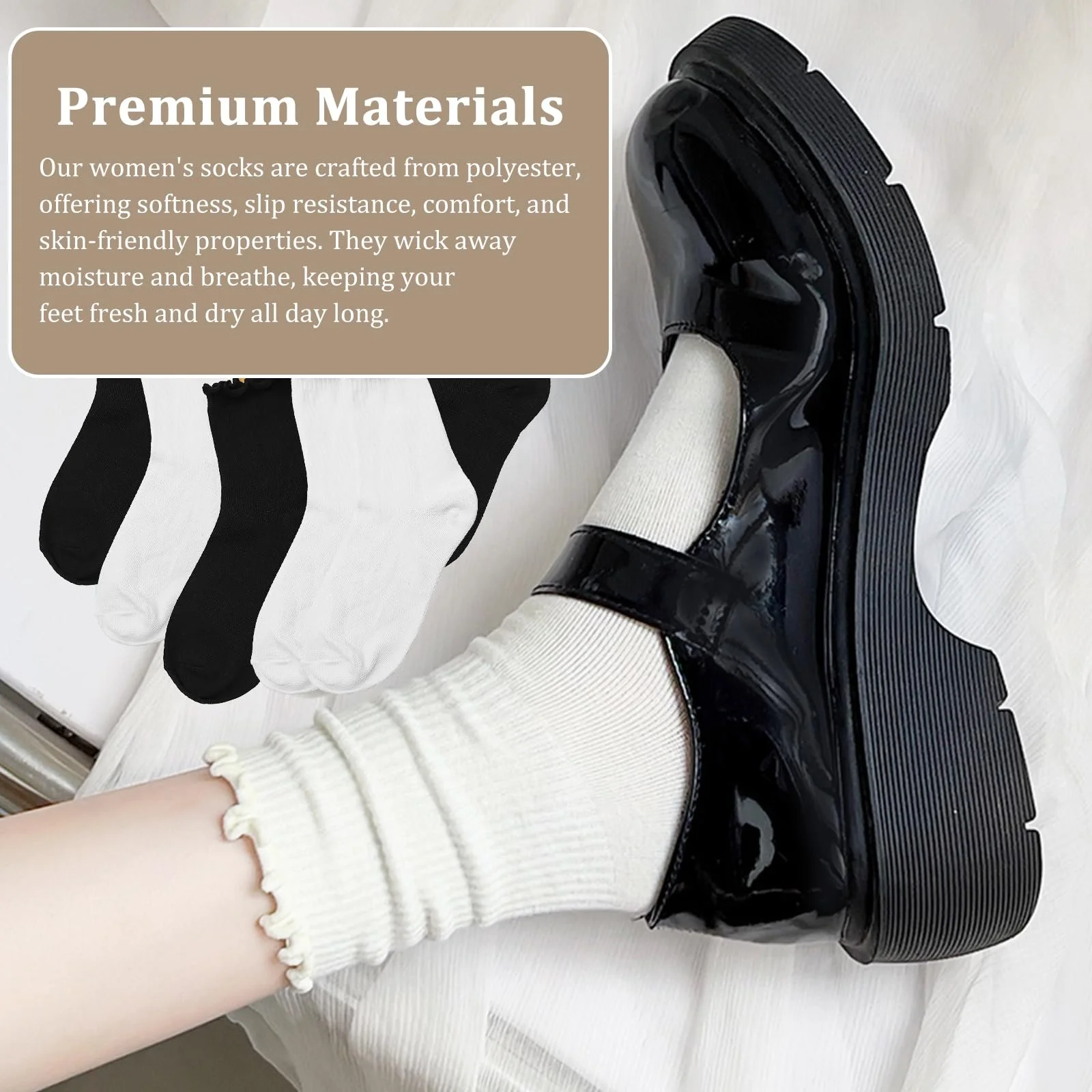 Шкарпетки з рюшами CATELL, 10 пар, білі/чорні, розмір 33-39, фото №6 Шкарпетки з рюшами CATELL, 10 пар, білі/чорні, розмір 33-39, фото №6