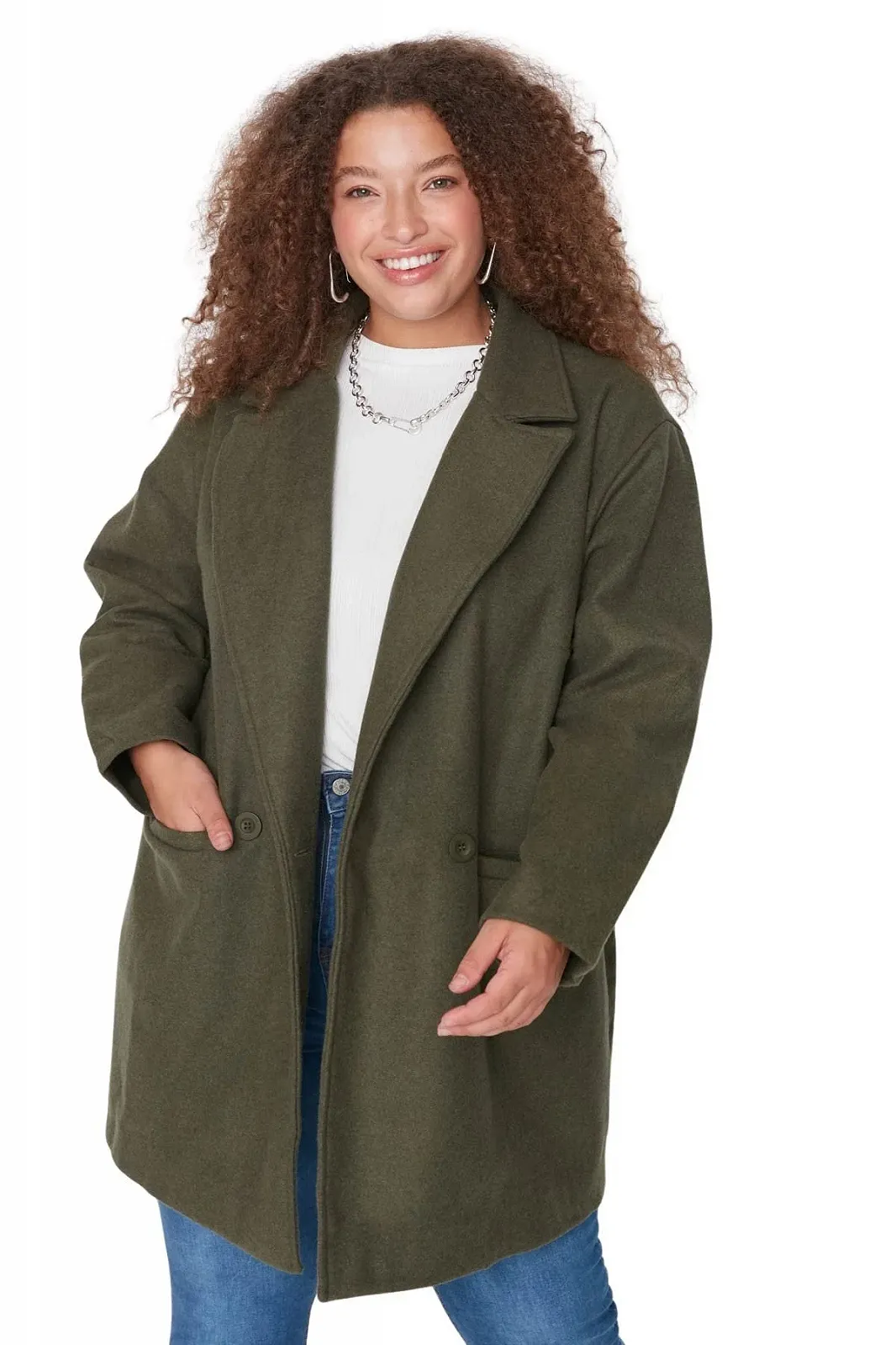 Пальто TRENDYOL Regular Двубортное Однотонное, фото №1 Пальто TRENDYOL Regular Двубортное Однотонное, фото №1