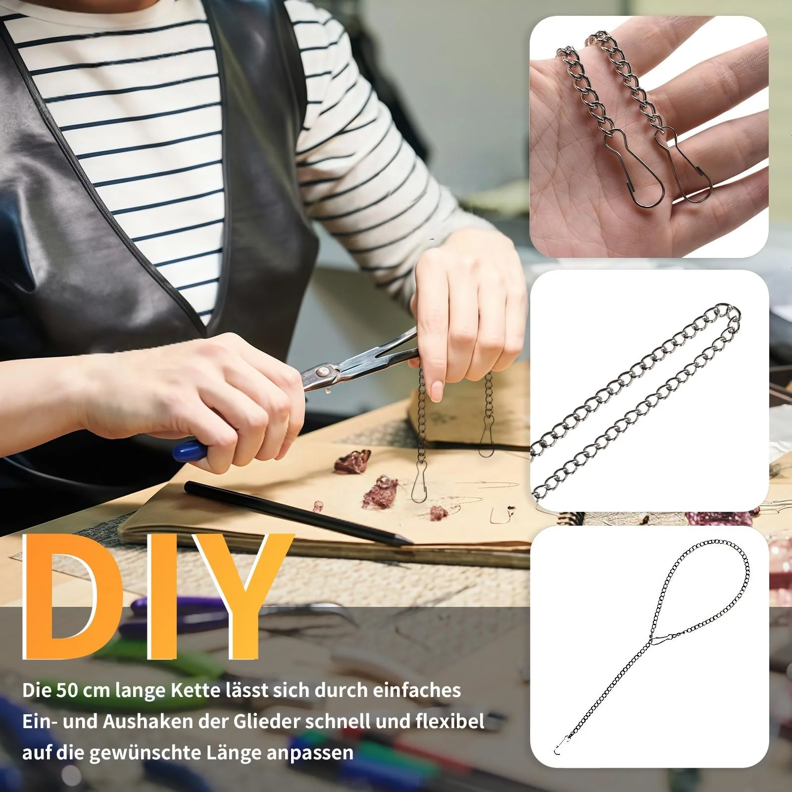 Набір ланцюжків для підвісних кошиків Металеві регульовані для годівниць та декору, 6 шт., 50 см, Сріблястий, фото №5