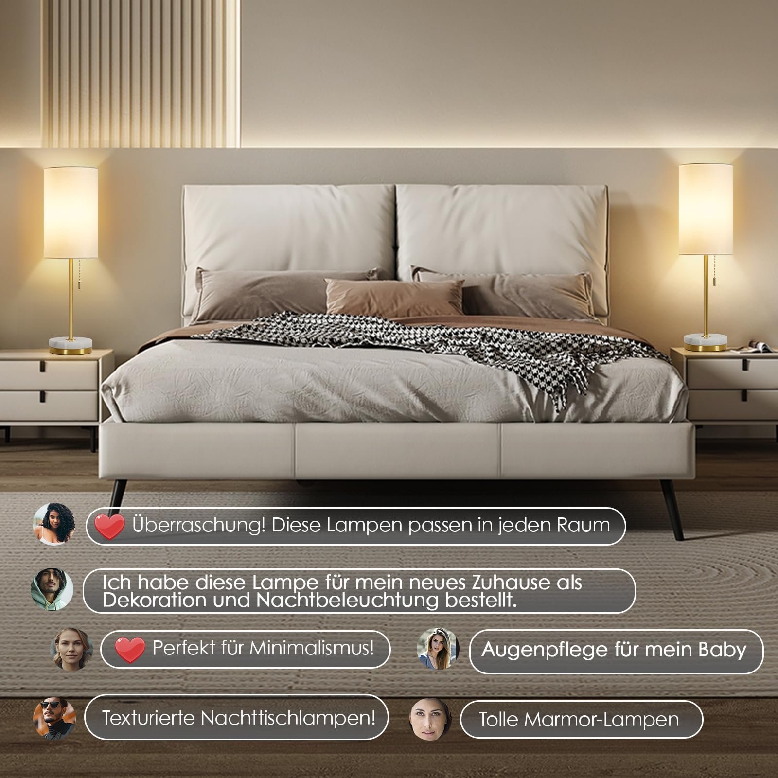 Настільні лампи GyroVu набір з 2 приліжкові з ланцюжковим вимикачем та мармуровою основою Золотиста, фото №2